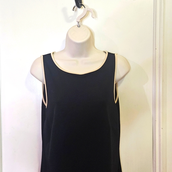 Ann Taylor Sleeveless Black with Beige Trim Midi Dress, Size 6 - Picture 12 of 15